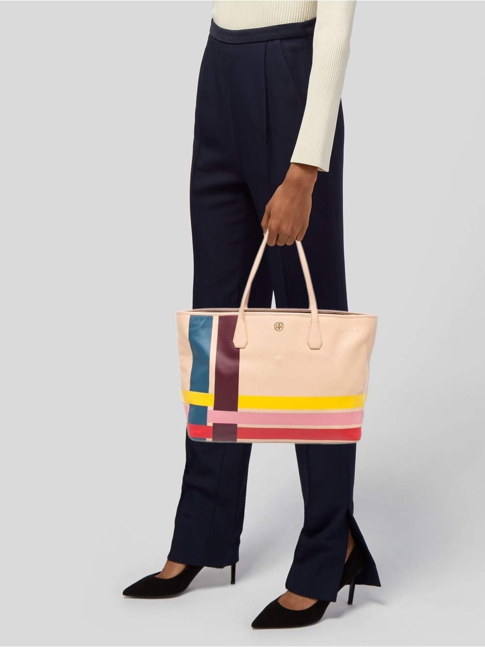 Tory Burch Perry Variegated-Stripe Tote Bag in Multi Color.
